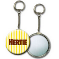 Yellow/White 2" Round Metallic Key Chain with 3D Lenticular Stripes (Imprinted)